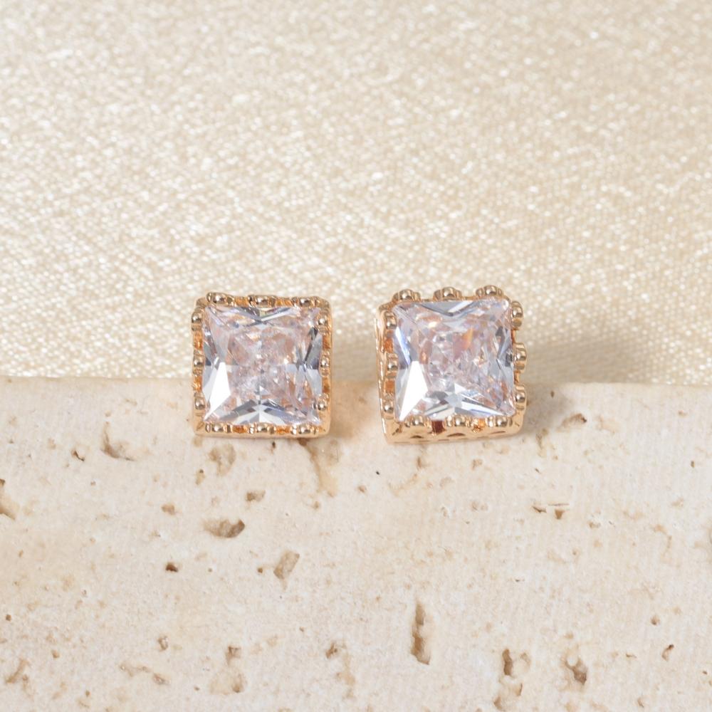 Simple Square Zirconia Stud Earrings for Women Golden Earring Jewelry Party Accessories