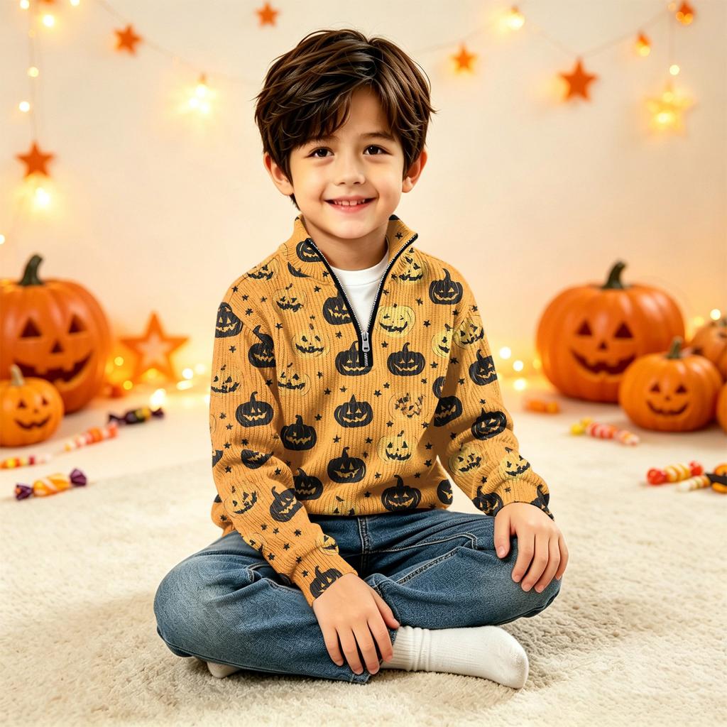 Kids Halloween Print Knit Sweatshirt Pullover Top