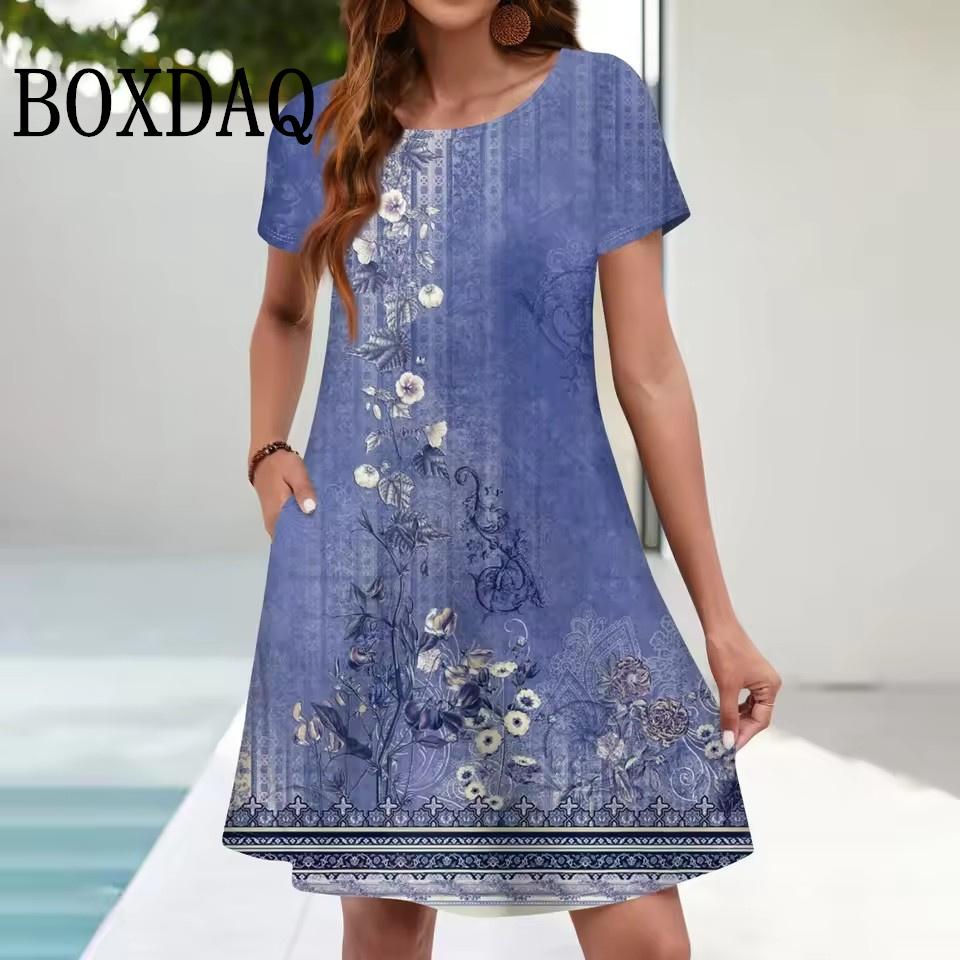 Printed Loose Plus Size Dresses 9XL Women Fashion Short Sleeve Casual Daily Wear Summer Dresses 2025 Trend Vestidos Para Mujer