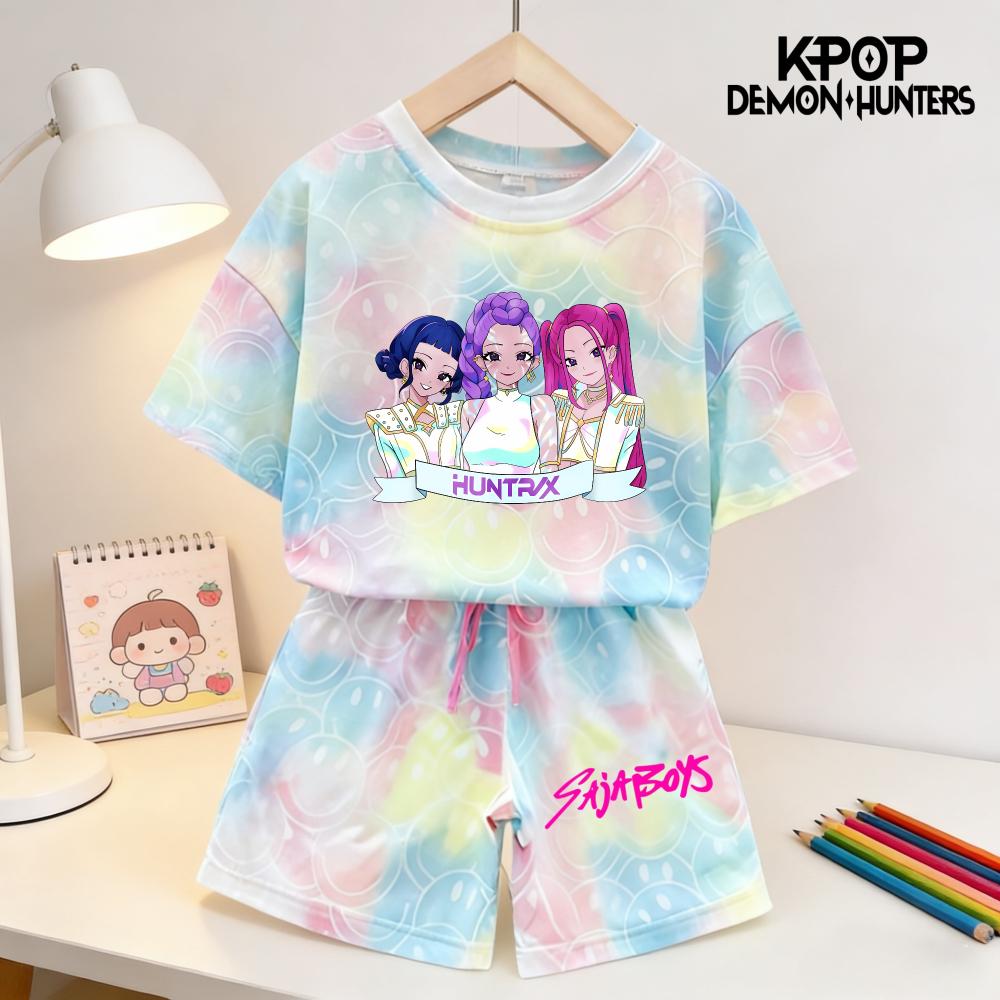 Sommar Demonjägare Leende Ansikte Flickor Barn 3D-tryckt Kortärmad T-shirt Tee Topp