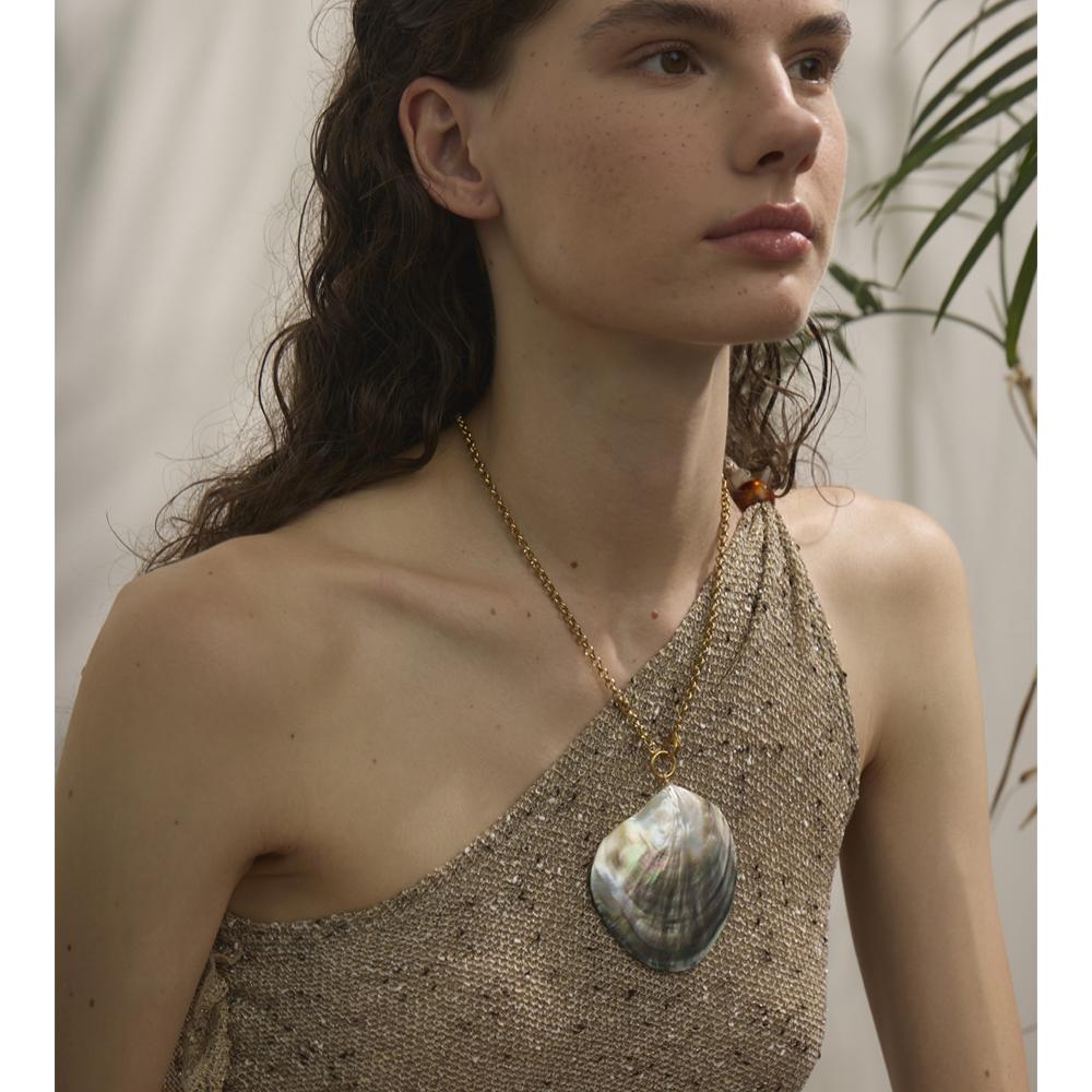 Yhpup Ocean Series Big Shell Pearls Pendant Necklace Gift Statement Stainless Steel Fashion Arrival Attractive Jewelry