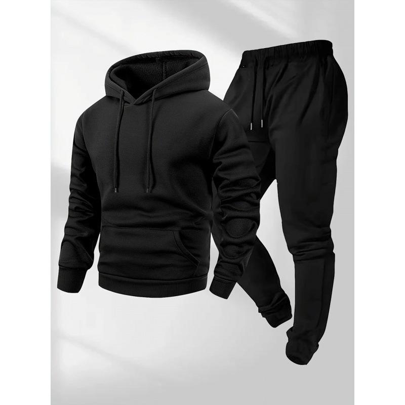 Hot-selling autumn and winter men's solid color hoodie sweater set casual leggings men's printable logo