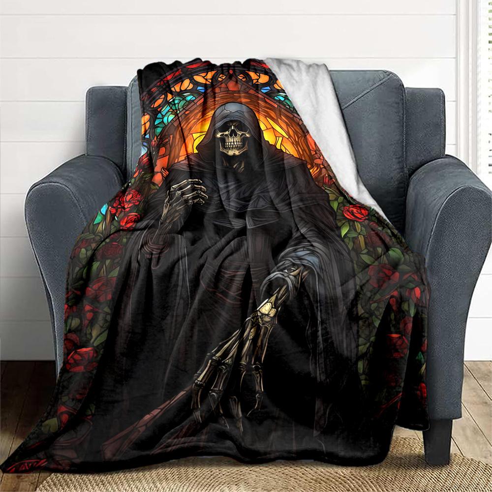 1PC Reaper, Gothic Rose Window Blanket, Throw For Sofa, Bed, Travel, Camping, Livingroom, And Bed, Printing Blanket With Soft And Warm Fabric yy250918