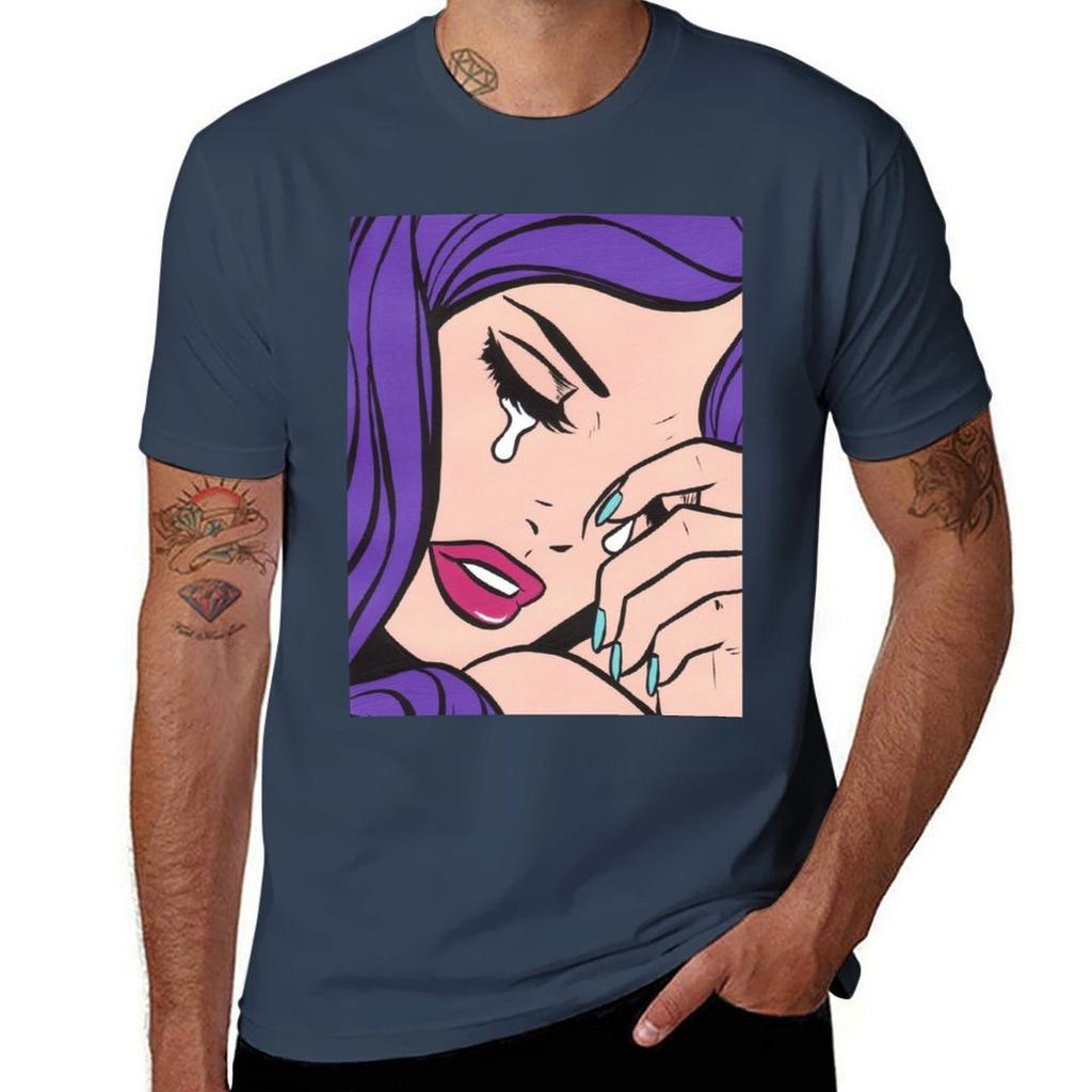 Purple Hair Crying Comic Girl TShirt Lightweight Sport Basic TShirt