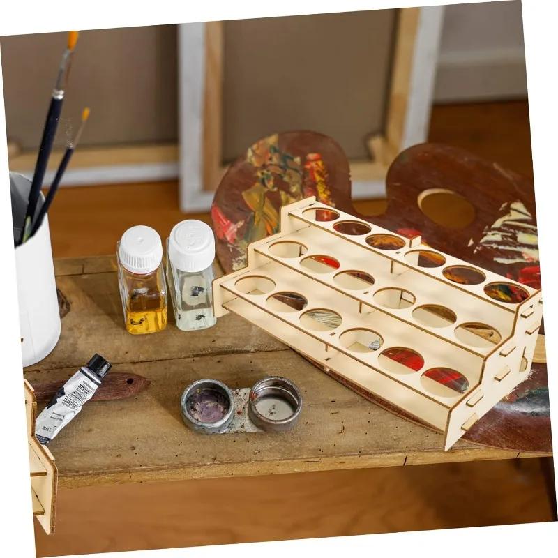 Top Quality Wooden Paint Rack Organizer for Pigment Bottles and Art Supplies Display Shelf Compact Storage for Crafting
