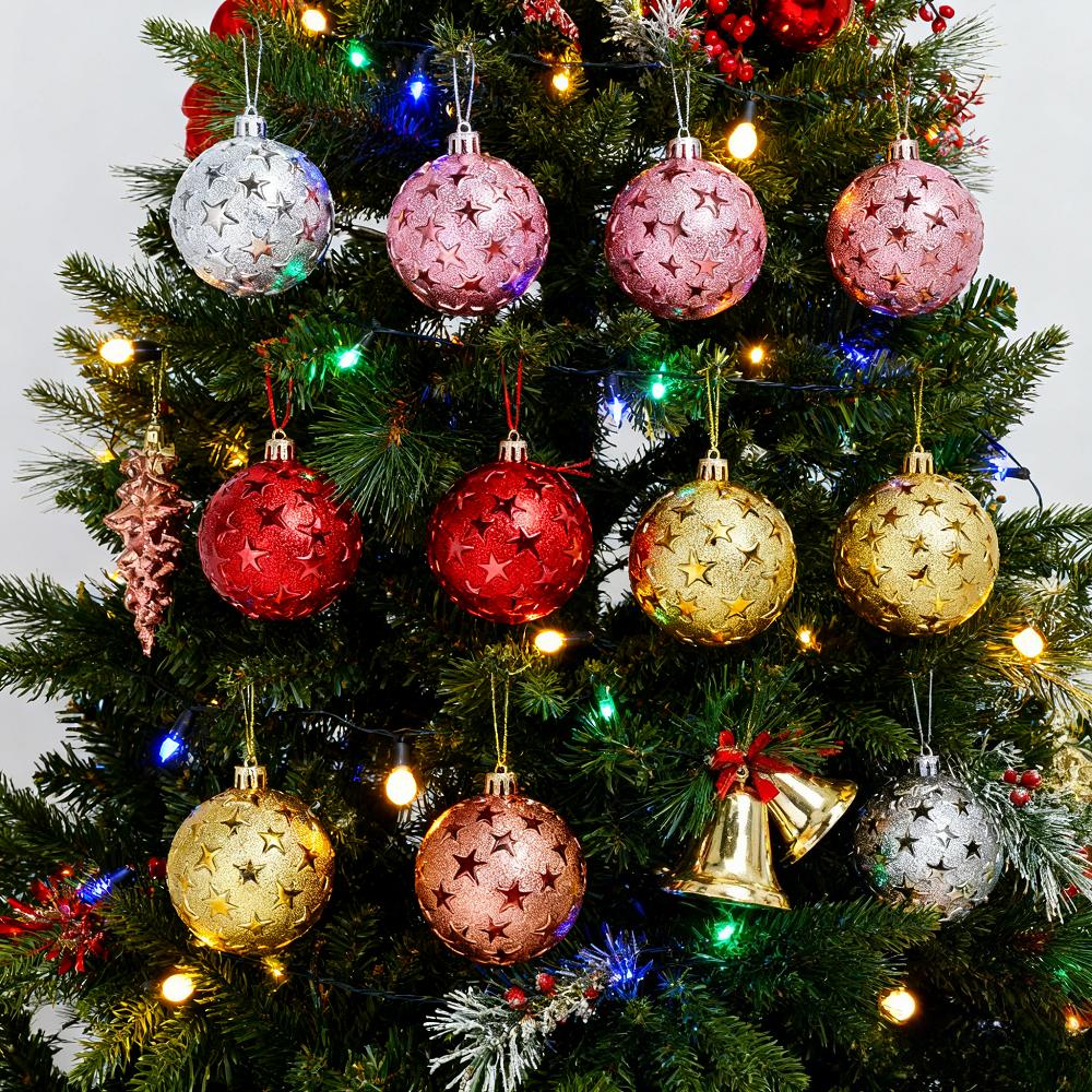 6pcs Sparkling Shatterproof Christmas, Plastic Star Tree Ornaments Hanging Pendants for Xmas Tree Home Party Festival Decoration