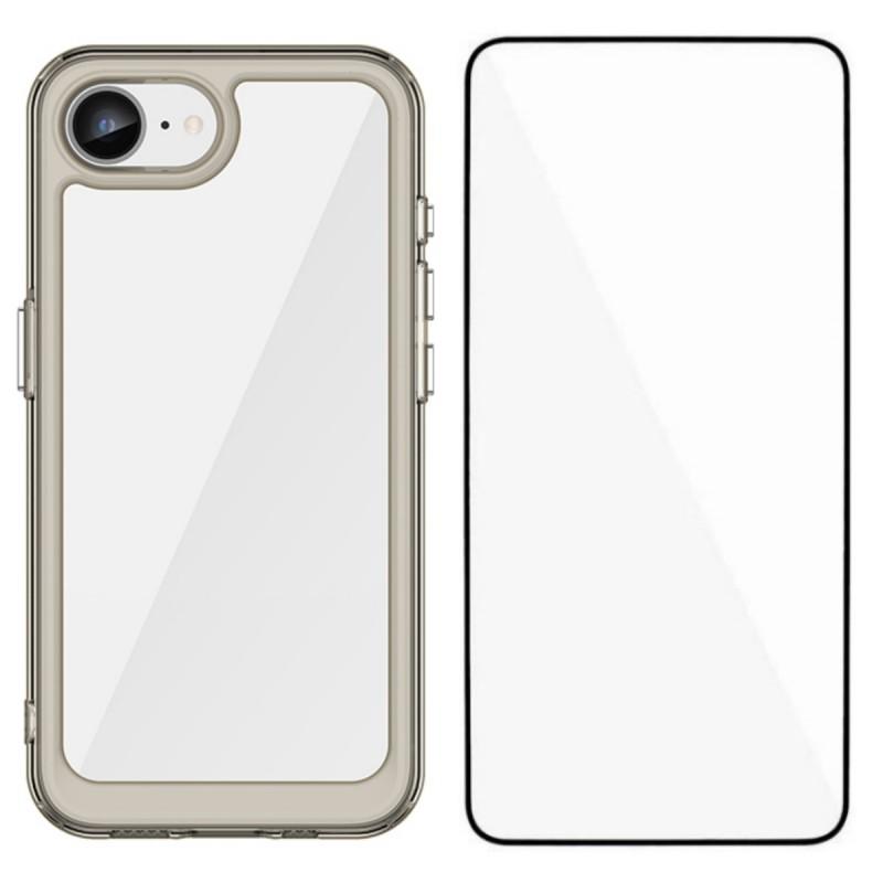 

For iPhone 16e Phone Case WANLONFENG XC Series TPU Acrylic Cover with Tempered Glass (Big Lens Hole) Transparent Grey