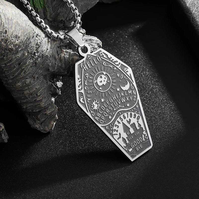 Stainless Steel Gothic Coffin Castle Pendant Necklace Suitable for Men and Women Personalized Trendy Halloween Accessories