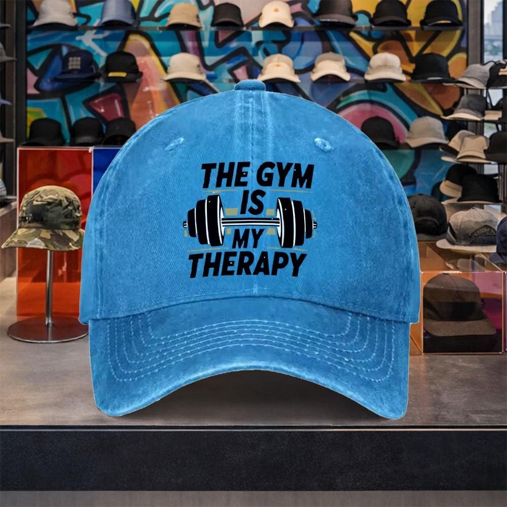 Gym Is My Therapy Fitness Graphic Washed Baseball Cap Adjustable Casual Cotton Outdoor Hat