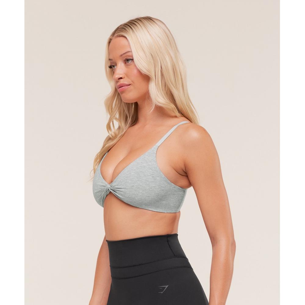 Gymshark Cotton Twist Front Bralette Light Grey Core Marl B4b6l Gbcn