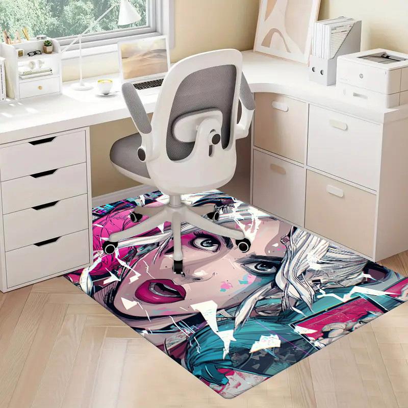 1pc Office Carpet Chair Mats Cyberpunk Anime Girl Perfect for Decorating Office Chairs, Living Rooms, Or Bedrooms,Polyester Carpet