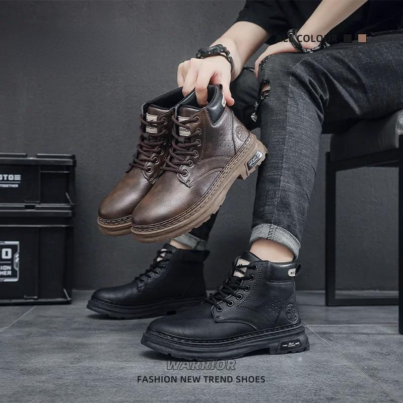 Чоловічі черевики з натуральної шкіри Мотоциклетні черевики Трендові черевики до щиколотки Ретро Британські Чоловічі черевики з високим верхом 2024 Нове Взуття для вулиці
