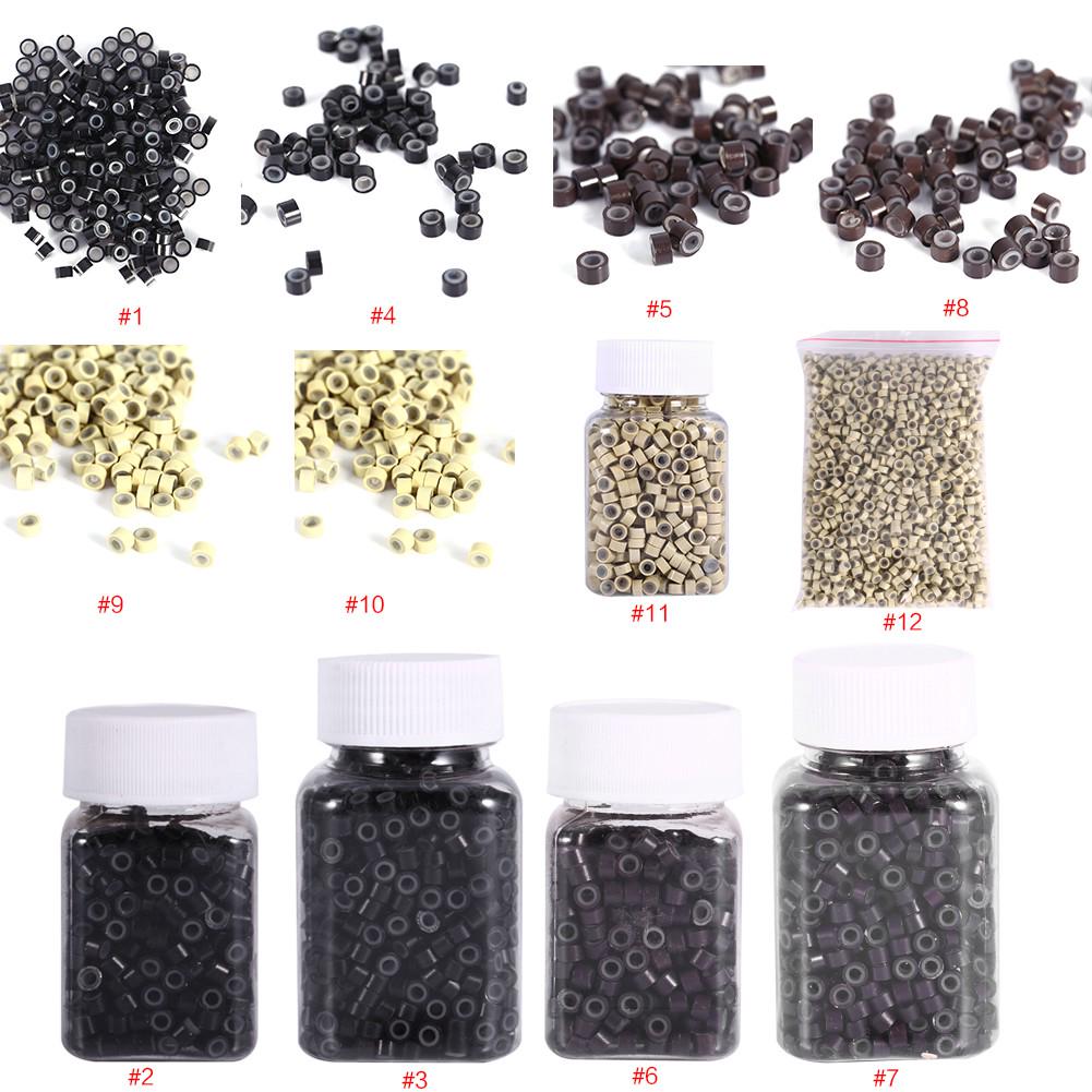 Hair Extension Beads 200/500/1000/2000PCS 3X5mm Silicone Lined Hair Extension Link Rings Beads Loops Tools 12 Types