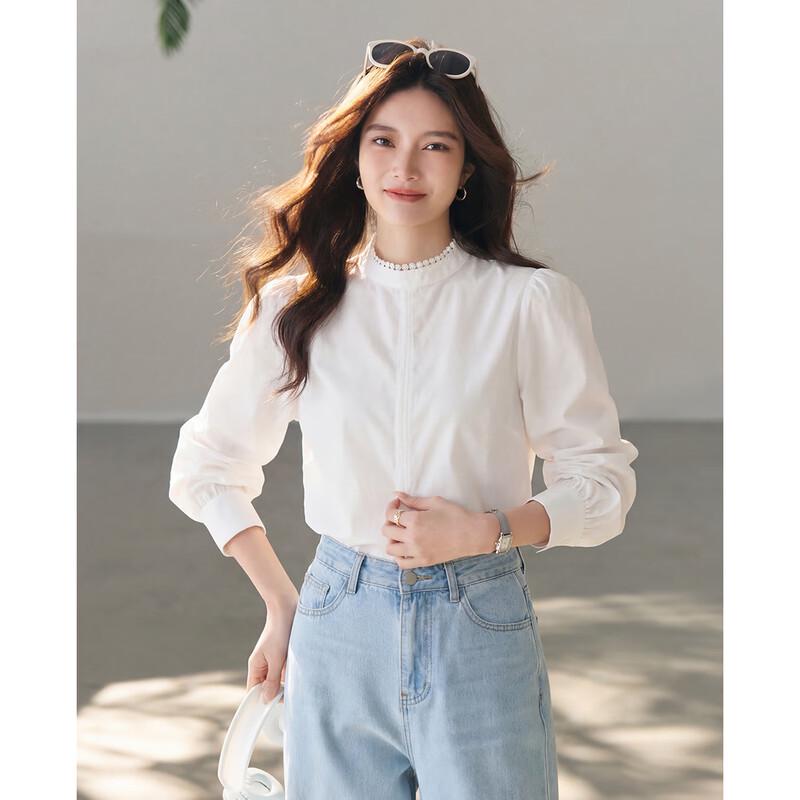 TERRE BLEUE Women's Fashion Hollow Stand-Collar Blouse