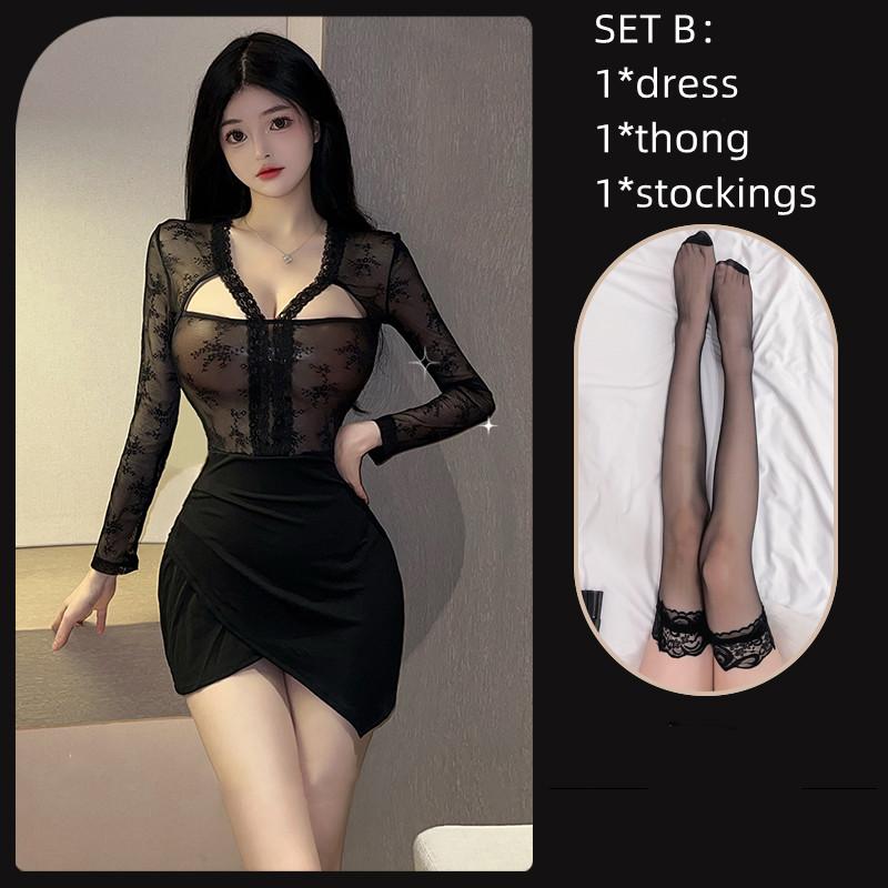 Sexy Office Lady Cosplay Costumes Women Sexy Lingerie Stewardess Outfit Secretary Bra Open Uniform See-through Club Wear Dress