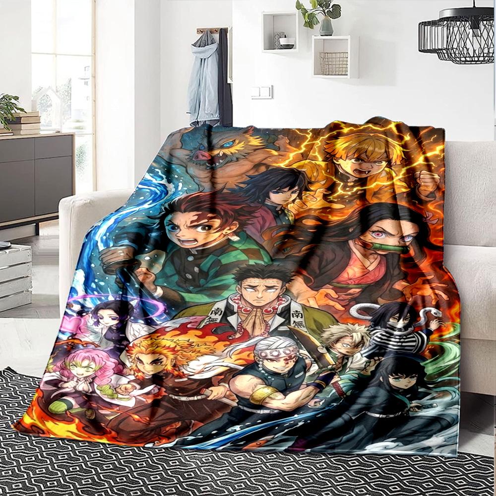 Tanjiro Nezuko Kamado Print Flannel Blanket High Quality Warm Comfortable Cover for All Seasons Perfect for Gifts Home Decor