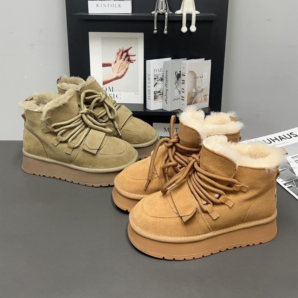 Thick Velvet Warm Snow Boots Women's New Thick-soled Leather Versatile Round-head Snow Boots Cotton Boots Tide