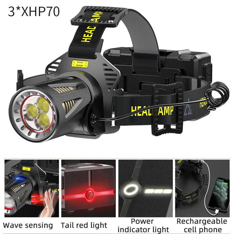 Lampă frontală Xhp360 Pescuit cu senzor de baterie 18650 Far cu lumină reîncărcabilă Camping Drumeții Lanterne cu led Power Bank