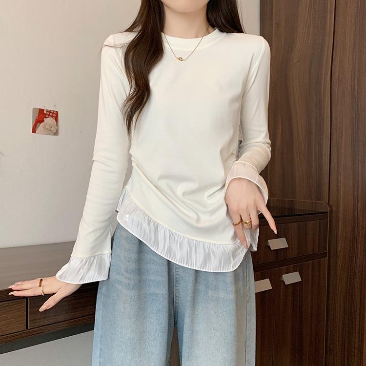 Fashionable Plus Size Women s Ruffle Patchwork Long-Sleeve Top L