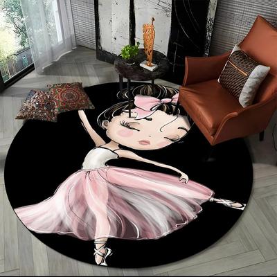 3D Cute Ballet Girl Ballerina Fairy Cartoon Area Rug,Round Carpet for Living Room Bedroom Sofa Decoration,Kid Non-slip Floor Mat