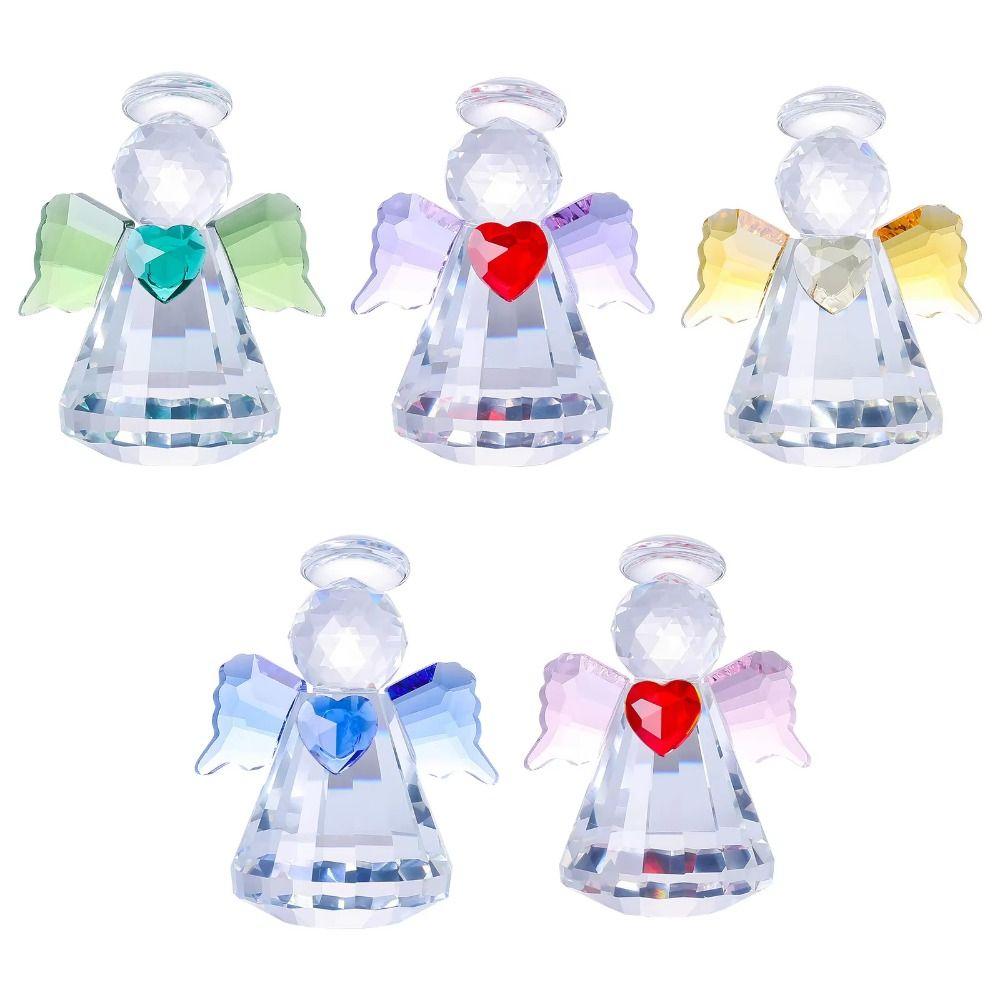 Heart Angel Statue Ornament Faceted Finish Angel Paperweight Crystal Angel Figurine Tabletop Decor