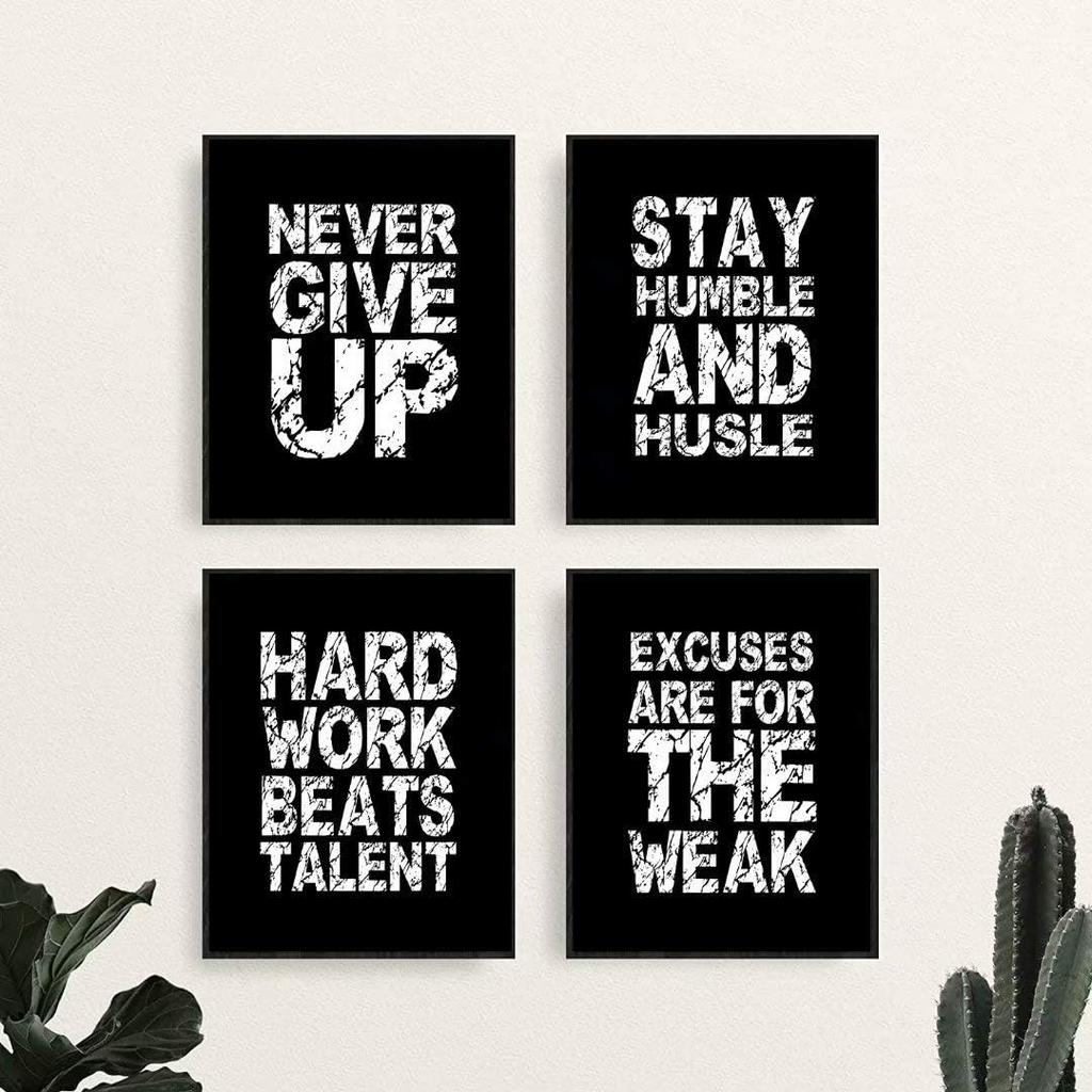 Vintage Wall Art Prints Motivational Quote Workout Gym Poster Canvas Poster Wall Decor Pictures for Home Bathroom Office Kitchen Set of 4 (8''x10'')