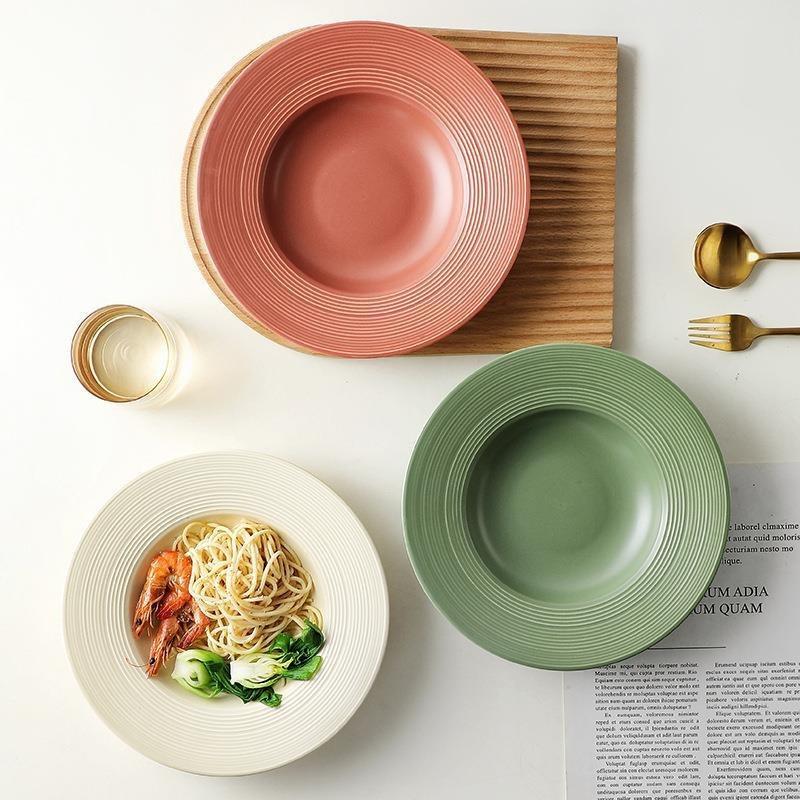 Nordic Ceramic Threaded Straw Hat Plate Household Creative Meal Plate Pasta Western Plate Fruit Salad Dessert Soup Plate