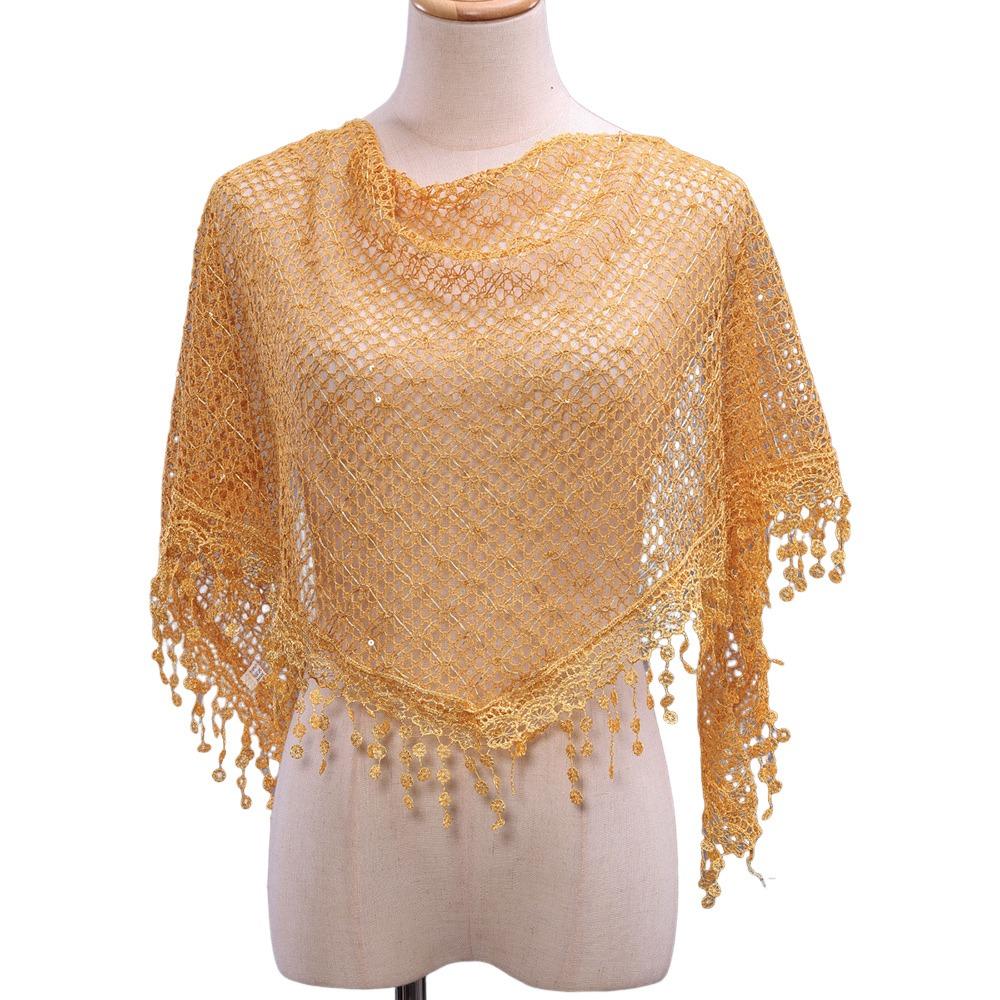 Breathable Tassels Lace Head Scarf Elegant Lace Flower Polyester Hollow Triangle Scarf Triangular Sequin Decor Scarf