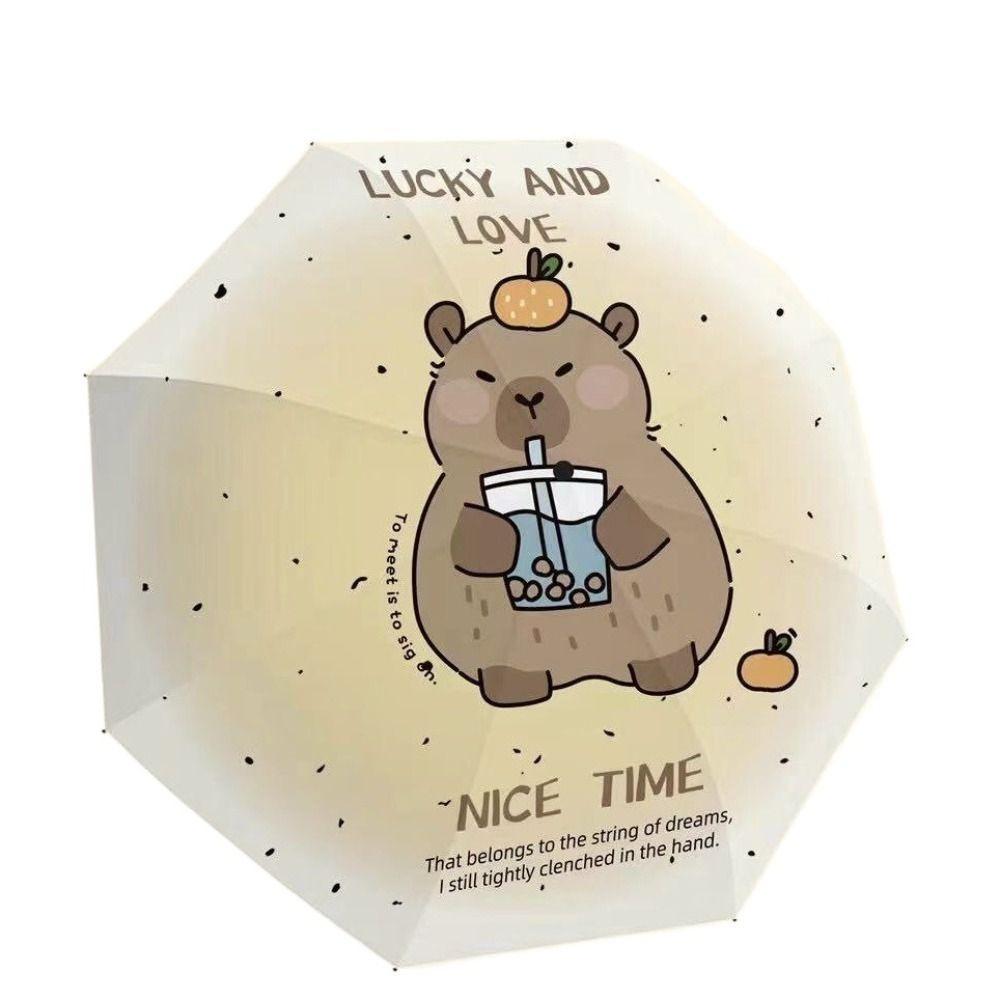 Anti-UV Capybara Automatic Umbrella Letter Print Cartoon Folding Sun Umbrella  Children