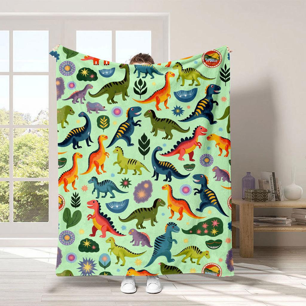 Dinosaur Car Cartoon Printed Blanket for Sofa Bed Travel Camping Living Room Office Conditioning Blanket for All Seasons Gifts
