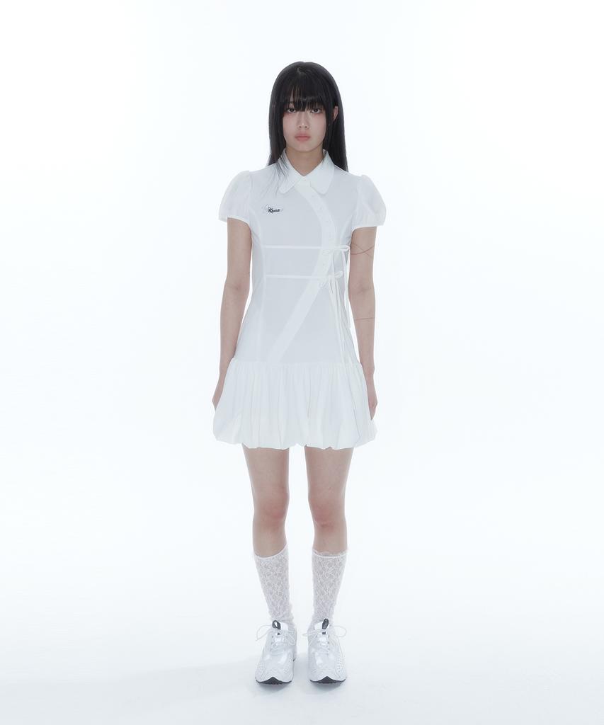 Kasiko Puff Preppy Mini Dress White