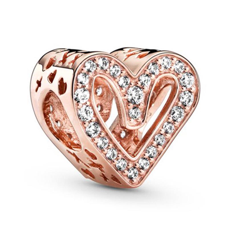 Rose Gold Large Hole Loose Beads Pendant For DIY Pulsera Necklace Accessories Women Fine Jewelry Gifts