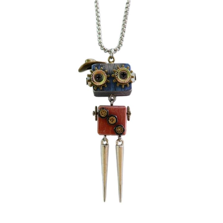 

DIY Wooden Robot Pendant Necklace Unisex Clavicle Chain Punk Chokers for Women