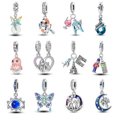 New Copper Luminous Elf Blue Purple Butterfly Moon Life Tree Charms Beads Fit Pandach Original Bracelet Diy Jewelry
