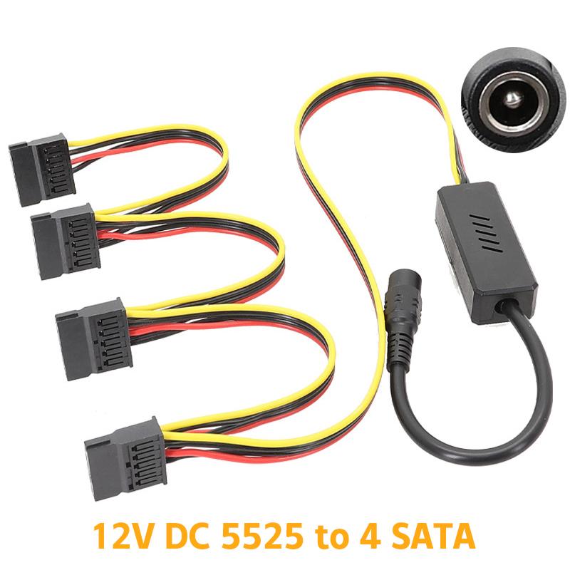 Napájecí kabel DC 5525 pro pevný disk SATA, DC 12V na 4pinový Molex Hdd kabel, snižující regulátor napětí