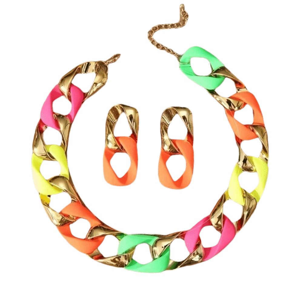 Hollow-out Jewelry Set Color Blocked Exaggerated Jewelry Chain Necklace Earrings Festival цветной
