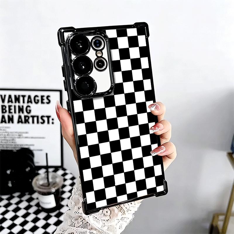 Retro Classic Chess Board Grid Soft Phone Case For Samsung Galaxy S26 Ultra S25 Edge S24 FE S23 Plus S22 S21 + S20 Plating Anti-