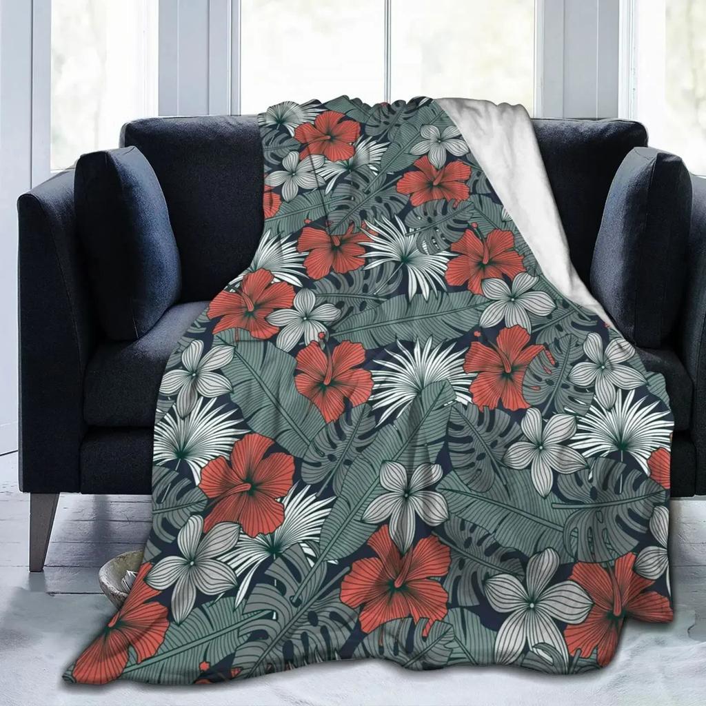 Guam Flower Hibiscus Decal Throw Blanket Soft Cozy Warm Micro Sherpa Flannel Blanket for Bed Sofa Couch Bedroom,gifts,All Season