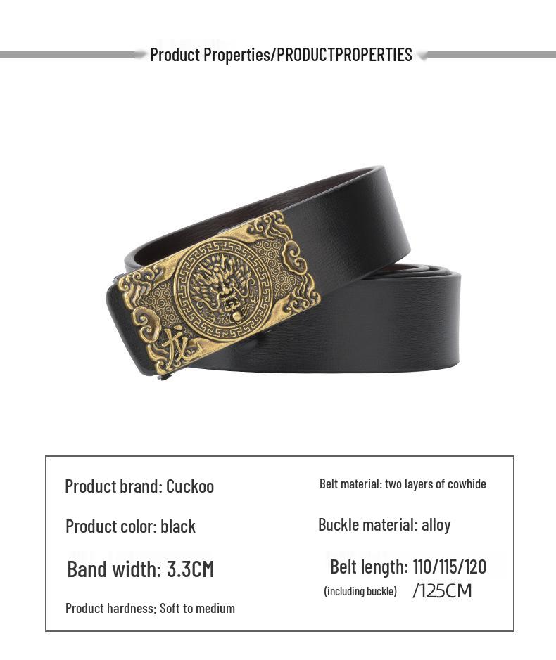 Chinese Zodiac Retro Men's Automatic Cowhide Leather Belt