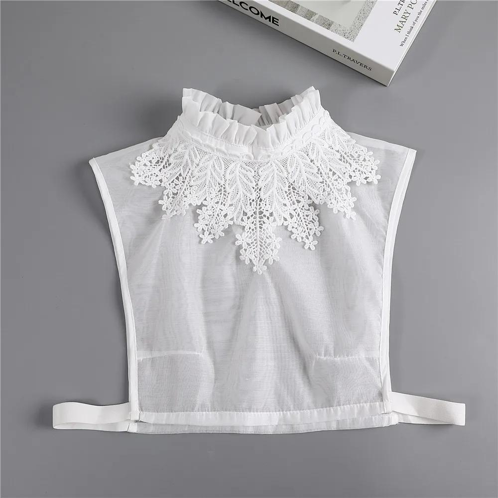 Girls Hollow Out Lace Shirt Detachable Fake Collar Shirt Lapel Blouse Top Adjustable Women Clothes Ladies False Collar Decor