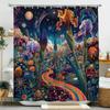 Futuristic Floral Galaxy Print Waterproof Shower Curtain for Bathroom, Vibrant Exotic Design High-End Toilet Partition Curtain