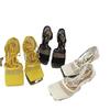 Foreign trade 2025 new large-size women's shoes, European and American fashion mesh yarn, breathable square head high heels, stiletto straps, sandals