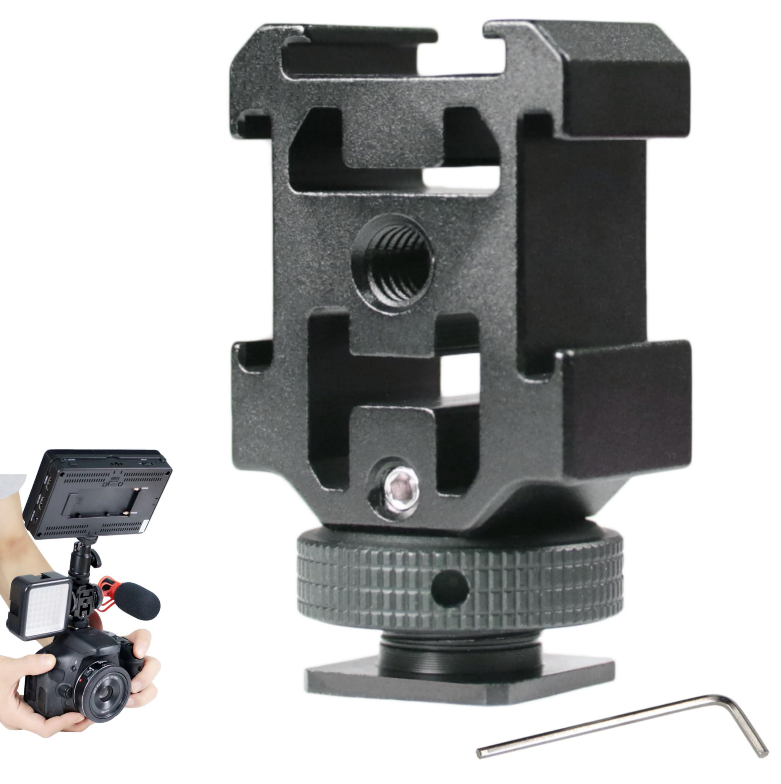 

3 Cold Shoe Mount Adapter Hot Shoe Screw with Tripod Camera Photography Photography Support Device with Shoe Mount Hole & 1/4 Hole, Accessory,