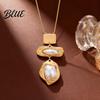 Faux Pearl Earrings Jewelry Set Metallic Texture Double-Layered Necklace