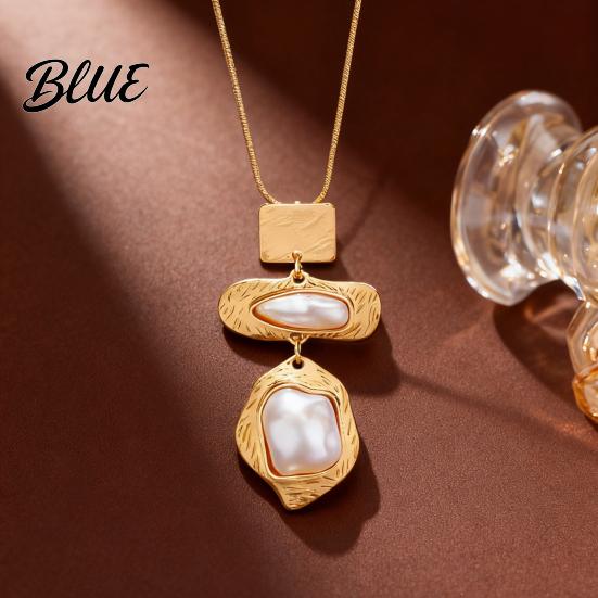 Faux Pearl Earrings Jewelry Set Metallic Texture Double-Layered Necklace