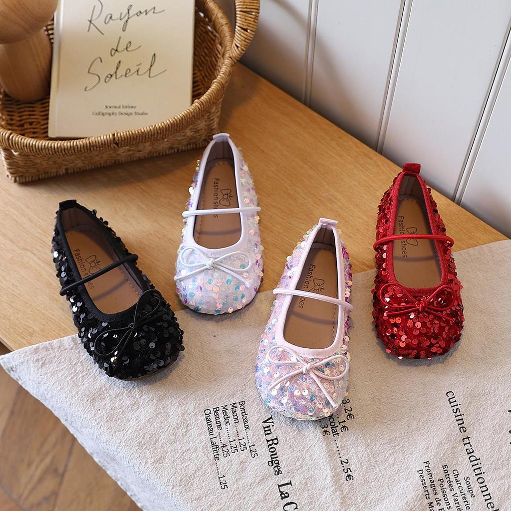 2026 Trendy Sequin Bow Princess Flats - Soft Sole Kids' Shoes for Girls