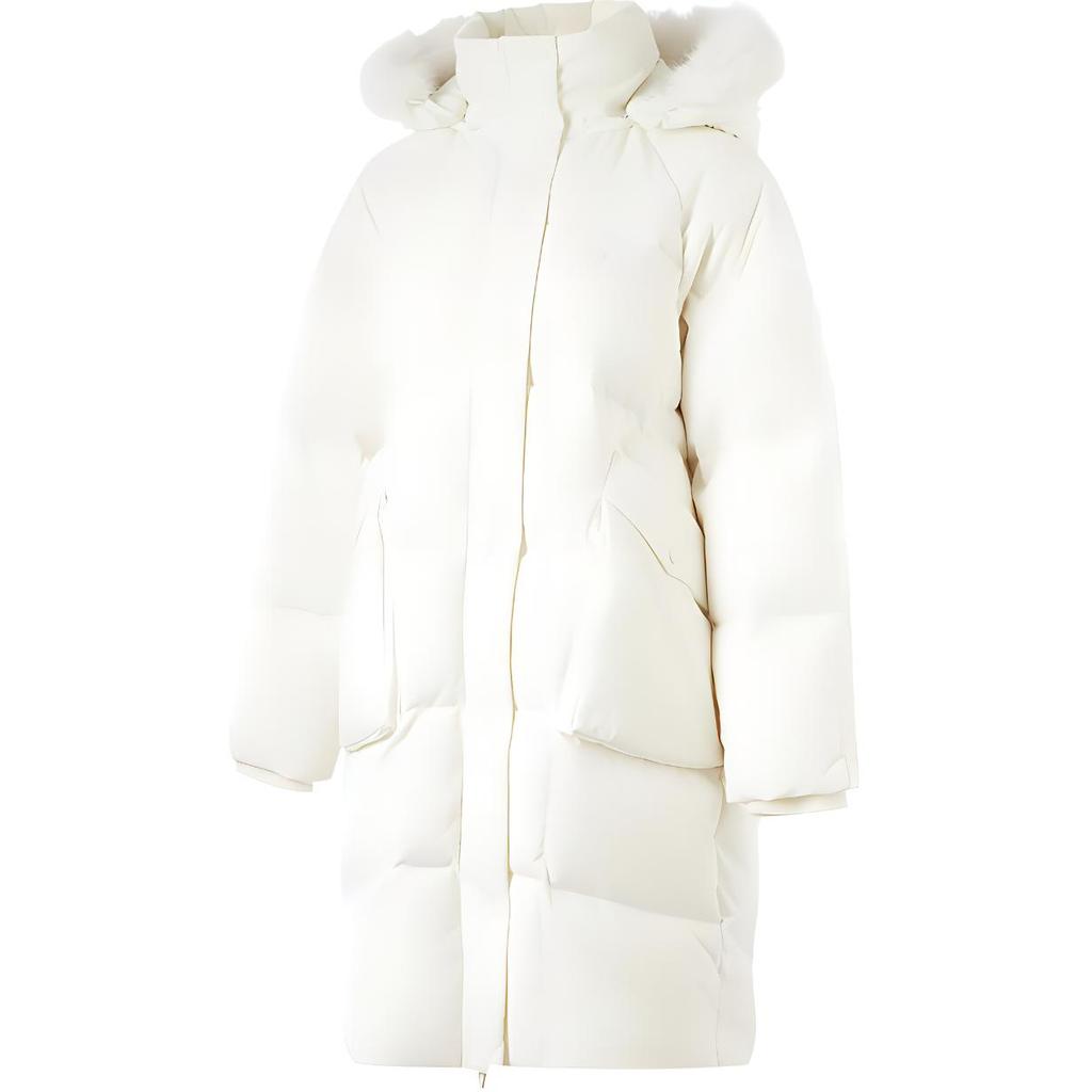 Li Ning Série Tendance Sport Décontracté Simple Couleur Unie Ample Résistant au Froid Chaud Extérieur Veste Longue en Duvet Femme Vêtements d'Extérieur Blanc Cassé AYMU192-1