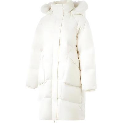 Li Ning Sports Trend Series Casual Simple Solid Color Loose Cold Resistant Warm Outdoor Long Down Jacket Women Outerwear Off-White AYMU192-1
