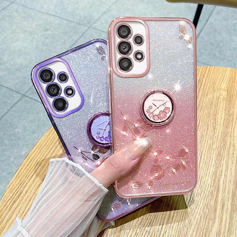 KADEM For Samsung Galaxy A53 5G Cover Flower Decor TPU Phone Case with Ring Kickstand