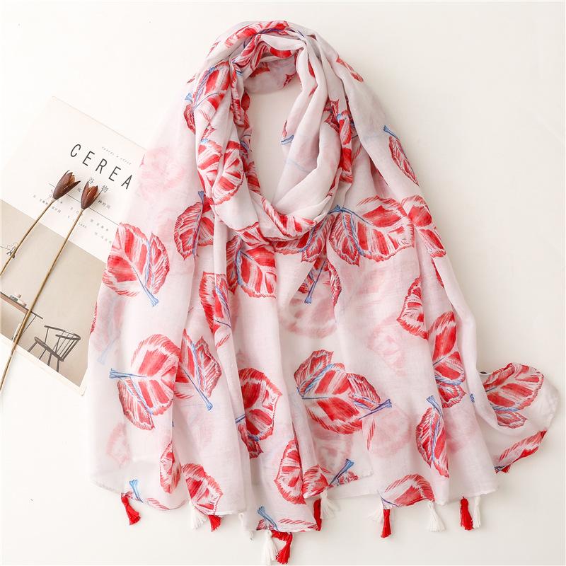 Spain Lovely Polka Floral Line Tassel Viscose Shawl Scarf Lady High Quality Wrap Thin Pashmina Stole Muslim Hijab 180*90Cm